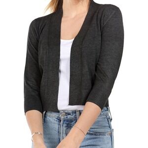 Cielo Women's Soft Solid Open Front 3/4 Sleeve Sweater Cardigan Gray Sz L